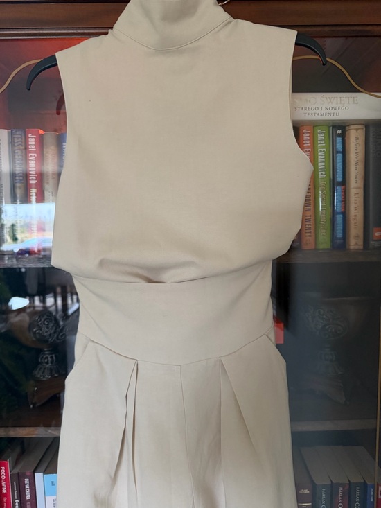 High-Waist Wide-Leg Sleeveless Jumpsuit in Light Beige - Picture 5 of 9
